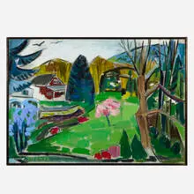 Werner Drewes, Garden with Lilac and Azaleas in Bloom, 1968, oil on canvas in artist's frame