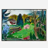 Werner Drewes, Garden with Lilac and Azaleas in Bloom, 1968, oil on canvas in artist's frame
