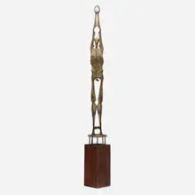 Eldon Danhausen, Figure, brass-melt coated patinated bronze, concrete, and stained pine