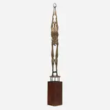 Eldon Danhausen, Figure, brass-melt coated patinated bronze, concrete, and stained pine