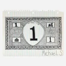 One Monopoly Dollar by Michael Scoggins, 2009, Prismacolor marker on paper, sold May 2026