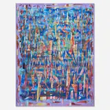 Alfred Boman, Estrogen Burger, 2013, glue emulsion, acrylic, spray paint and enamel varnish on linen