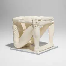 Eldon Danhausen, Untitled (Man in Cube), painted cast plaster, acrylic
