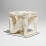 Eldon Danhausen, Untitled (Man in Cube), painted cast plaster, acrylic