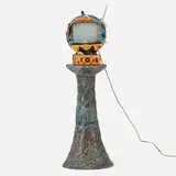 Untitled by Kenny Scharf and Cindy Sherman, painted found object collage on Yokohama TV/Radio and ceramic pedestal, sold May 2026