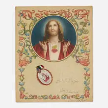 Gordon Matta-Clark, Untitled, offset lithograph in colors with gold embellishment on board with collaged pin with fabric