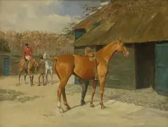 Ayerst Young, Untitled, horses by a stable oil on canvas 51 x 66.5cm
