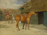 Ayerst Young, Untitled, horses by a stable oil on canvas 51 x 66.5cm