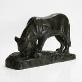 Louis Riché, Untitled, A panther drinking bronze with green and black patination