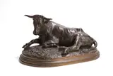Rosa Bonheur, Untitled, A resting bull bronze with brown patination