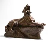 Louis Riché, Untitled, A resting lioness bronze with rich brown patination