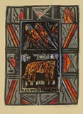 Michael Rothenstein, Untitled, 'Tiger and Parrots' linocut in colours