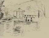 John Aldridge, Untitled, Great Bardfield pen and ink 19 x 24.5cm Provenance: From the artist's studio and estate