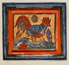 Untitled by Michael Rothenstein, 'Cockerel' woodcut in colours, sold Apr 2024