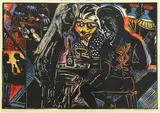 Michael Rothenstein, Untitled, 'Friends' woodcut with hand colouring