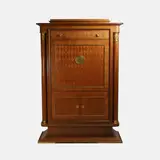 Jules Leleu, a cabinet secretaire,, walnut marquetry with bronze ornaments that adorn its façade