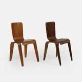 Han Pieck, Pair of 'Bambi' chairs, layers of moulded plywood with beech veneer to one side
