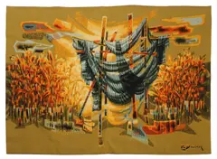 Robert Debieve, 'Le Filet aux Roseaux', hand-printed tapestry on woven fabric