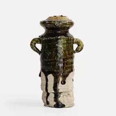 Koie Ryoji, 'Oribe'-style flower vase, partially glazed