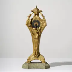 Louis Chalon, Rare pendule, Bronze moulé patiné et marbre