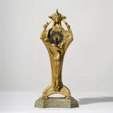 Louis Chalon, Rare pendule, Bronze moulé patiné et marbre