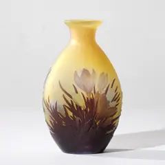 Vase by Établissements Gallé, A signed vase in mold-blown multilayered glass with a rotating crocus blossoms decoration by Établissements Gallé, offered Apr 2026