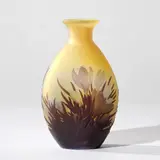 Établissements Gallé, Vase, A signed vase in mold-blown multilayered glass with a rotating crocus blossoms decoration by Établissements Gallé