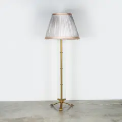 Jules Leleu, Lampadaire, A floor lamp in brass and glass by Jules Leleu circa 1942-1946