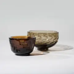 Jean Luce, Suite de deux coupes, A set of two coupes in sand-blasted and acid-etched tinted glass by Jean Luce circa 1928 and 1930 with the artist's seal
