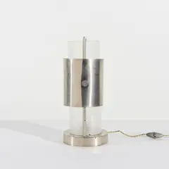 René Herbst, Rare lampe dite Aga Khan, A rare lamp called 'Aga Khan' in nickel-plated metal and frosted glass designed by René Herbst circa 1930