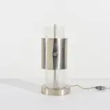 René Herbst, Rare lampe dite Aga Khan, A rare lamp called 'Aga Khan' in nickel-plated metal and frosted glass designed by René Herbst circa 1930