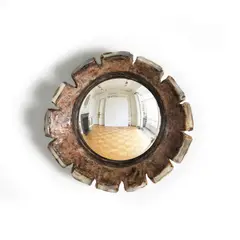 Miroir Jansen by Line Vautrin, A signed mirror in talosel, tinted mirrored glass inlays and curved mirrored glass by Line Vautrin circa 1975, sold Apr 2026