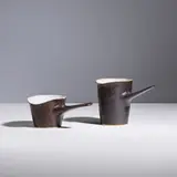 Lucie Rie and Hans Coper, Deux verseuses, Two pouring vessels in glazed stoneware by Lucie Rie and Hans Coper circa 1955 with the artists' seal