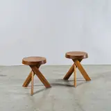 Pierre Chapo, Paire de tabourets S 31 A, A pair of 'S 31 A' stools in solid elm designed by Pierre Chapo in 1974 and executed by Atelier Chapo Créations