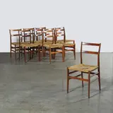 Gio Ponti, Suite de dix chaises 646 dites Leggera, A set of ten '646' chairs also called 'Leggera' in oak, ash and straw designed by Gio Ponti in 1951 and edited by Cassina
