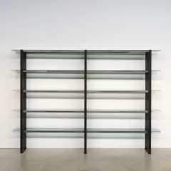 Yonel Lebovici, Bibliothèque Clarté, A unique 'Clarté' bookcase in lacquered steel and wired glass by Yonel Lebovici in 1979