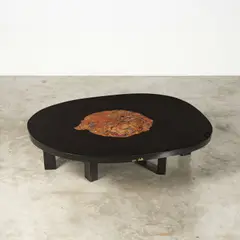 Ado Chale, Table basse, A signed coffee table in Arizona petrified wood, resin and lacquered wood by Ado Chale circa 1990