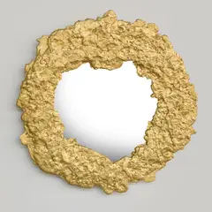 Hélène de Saint Lager, Miroir Déchiqueté, Fonte d'aluminium doré à la feuille d'or, verre miroité et bois peint