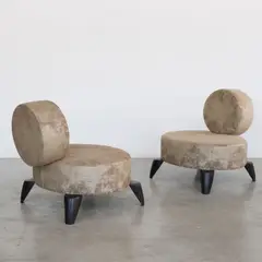 Franck Evennou, Paire de fauteuils Bluc, Bronze patiné et tissu