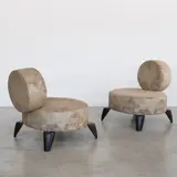 Franck Evennou, Paire de fauteuils Bluc, Bronze patiné et tissu