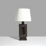 Julien Barrault, Lampe de table Téké, A monogrammed 'Téké' table lamp in hammered walnut and fabric by Julien Barrault in 2025