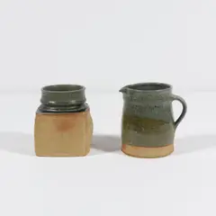 Pierre Culot, Vase et pichet, A vase and a pitcher in glazed stoneware by Pierre Culot circa 1975 and circa 1970 with the artist's seal