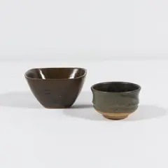 Pierre Culot, Coupe et bol, A coupe and a bowl in partially glazed stoneware by Pierre Culot circa 1985 with the artist's seals
