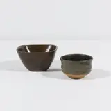 Pierre Culot, Coupe et bol, A coupe and a bowl in partially glazed stoneware by Pierre Culot circa 1985 with the artist's seals