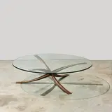 Michel Mangematin, Table basse, A coffee table in sand-cast stainless steel and glass designed by Michel Mangematin circa 1960 and executed by Ugine-Gueugnon