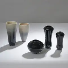 Jean Girel, Suite de cinq vases, A set of five signed vases in glazed stoneware and porcelain by Jean Girel