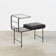 Mathieu Matégot, Table à téléphone, A telephone table in lacquered metal, glass and vinyl designed by Mathieu Matégot circa 1950