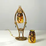 Daum Nancy, Deux tulipes, Two signed lampshades in acid-etched multilayered glass with a rotating eucalyptus flowered branches decoration by Daum Nancy