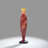 Vase de forme fuselée by Établissements Gallé, A signed spindle-shaped vase in acid-etched multilayered glass with a rotating wallflower blossoms decoration by Établis, offered Nov 2025