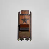 Carlo Bugatti, Match Striker, polished and ebonized walnut inlaid with pewter, bone and copper, emery board strike